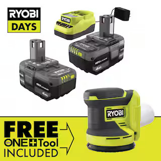 RYOBI ONE+ 18V Lithium-Ion 4.0 Ah Compact Battery (2-Pack) and Charger Kit with FREE Cordless ONE... | The Home Depot