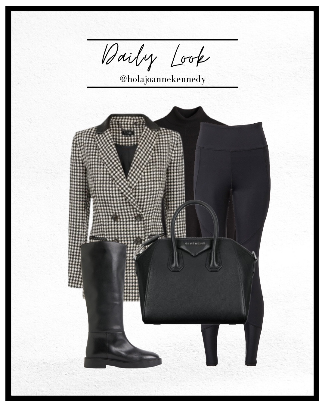 dogtooth blazer, houndstooth blazer outfit, black blazer outfit, black leggings outfit, riding boots outfit, black riding boots, classic monochrome outfit, tailored blazer look, givenchy black bag, chic winter outfit 

#LTKWorkwear #LTKootd #LTKgrwm