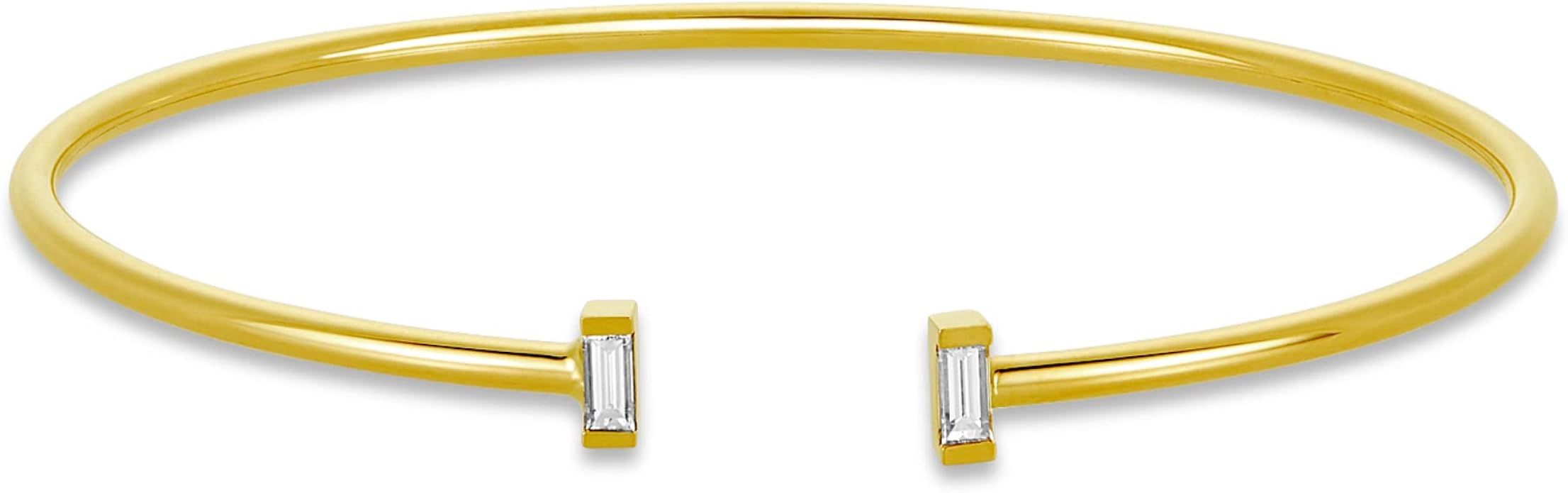 Amaari Fine Jewelry 0.25 ct. Baguette Diamond Cuff Bangle Bracelet in 14K Gold, Dainty & Minimali... | Amazon (US)