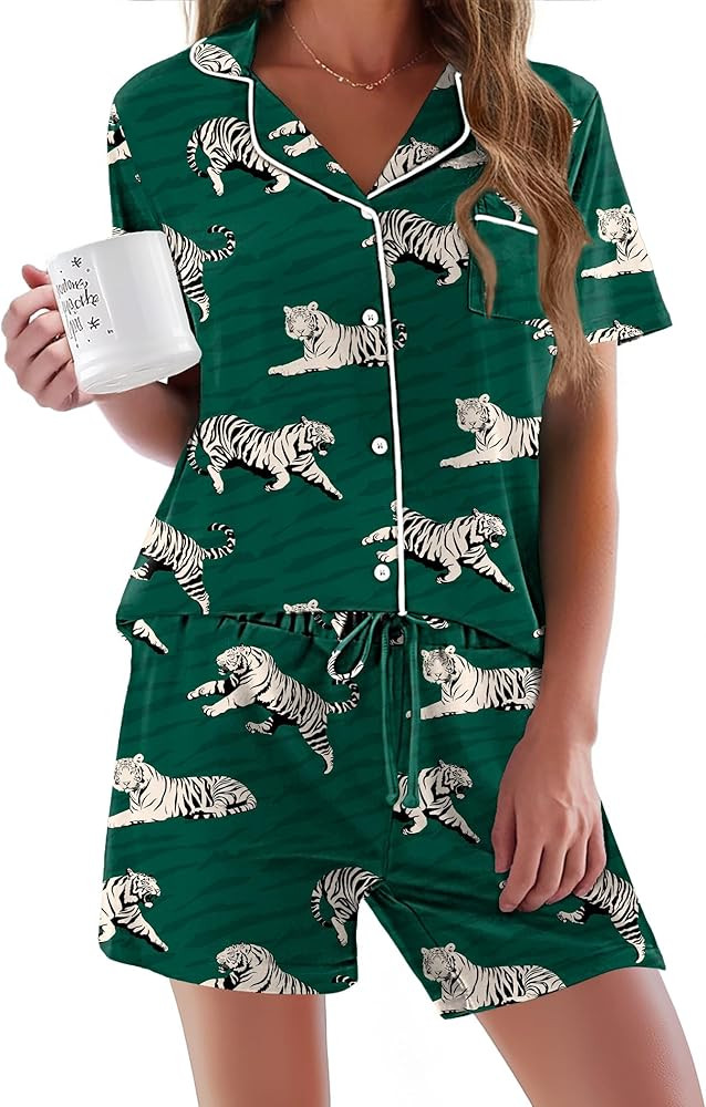 Ekouaer - Conjunto de pijamas de manga corta para mujer, con botones, suave, 2 piezas, conjuntos ... | Amazon (US)