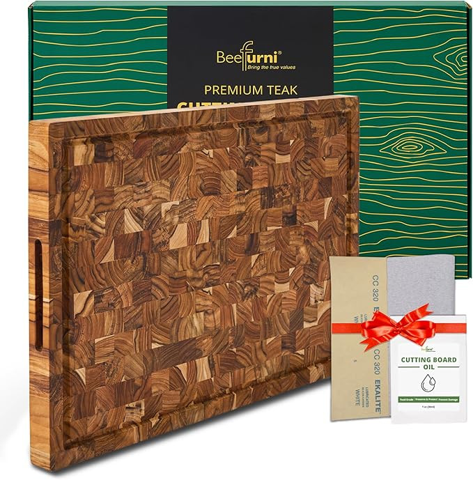 BEEFURNI Teak Wood End Grain Cutting Board (XL, 24x17x1.5"), Extra Large Wooden Cutting Board for... | Amazon (US)