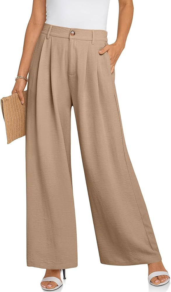 TARSE Women's Wide Leg Dress Pants High Elastic Waisted in The Back Business Work Trousers Long F... | Amazon (US)