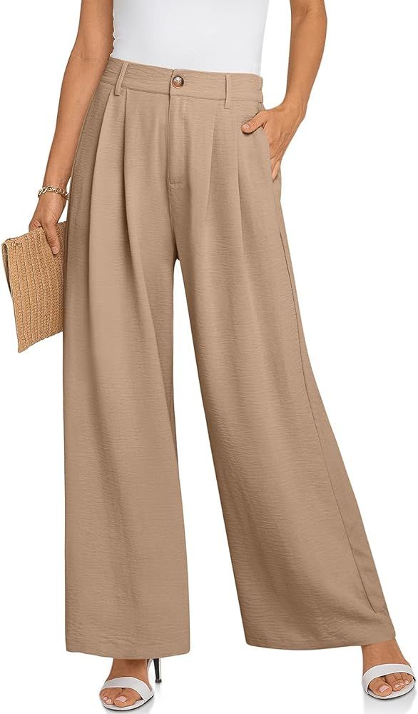 TARSE Women's Wide Leg Dress Pants High Elastic Waisted in The Back Business Work Trousers Long F... | Amazon (US)
