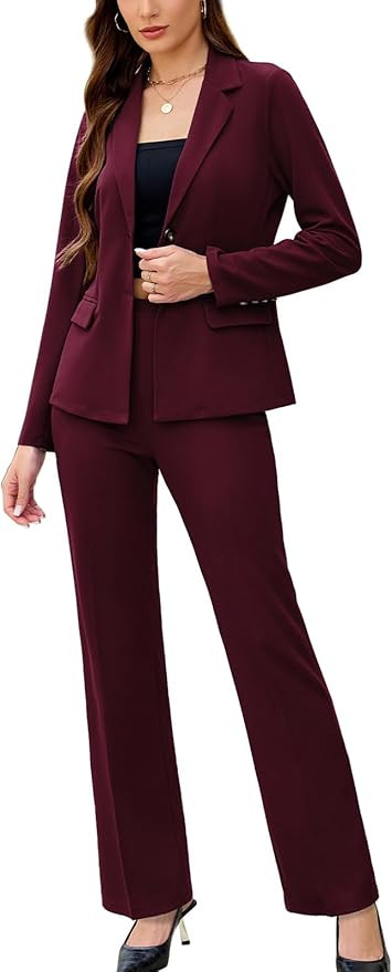Women's 2 Piece Suits Business Casual Outfits Long Sleeve Solid Blazer with Pants Professional Of... | Amazon (US)