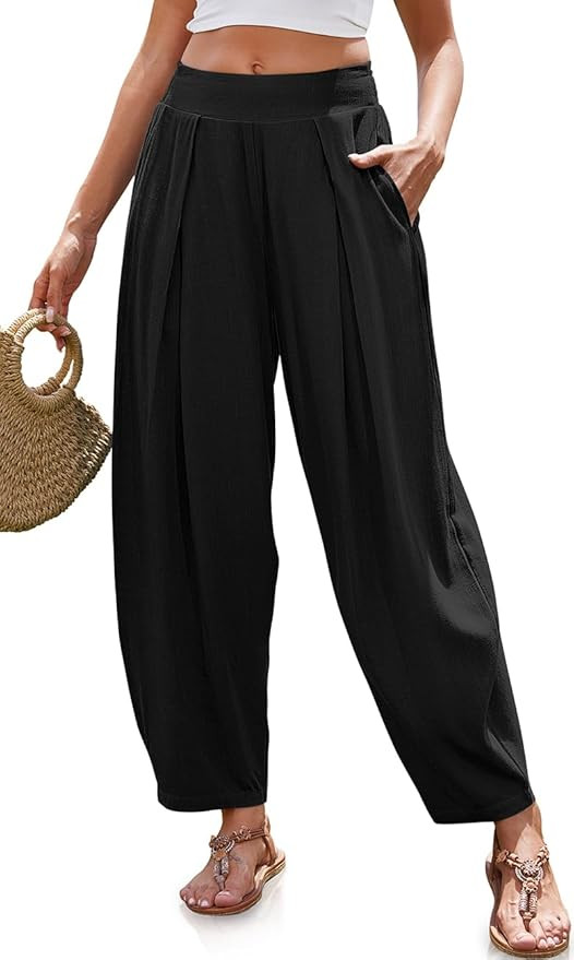 TARSE Women’s Linen Harem Pants Loose Fit Boho Pants with Wide Waistband Casual Lounge Trousers... | Amazon (US)