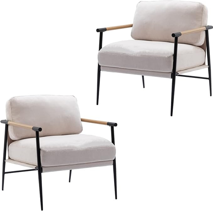 Mid-Century Accent Chair Set of 2, Soft Armchair Chenille Fabric Lounge Chair with Black Metal Le... | Amazon (US)