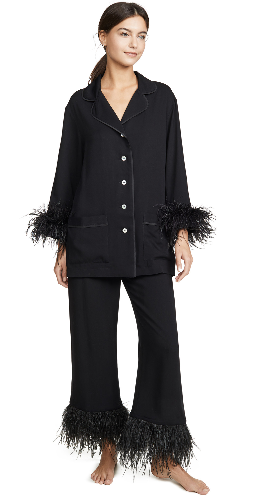 Sleeper Black Tie" PJ Set With Feathers | Shopbop