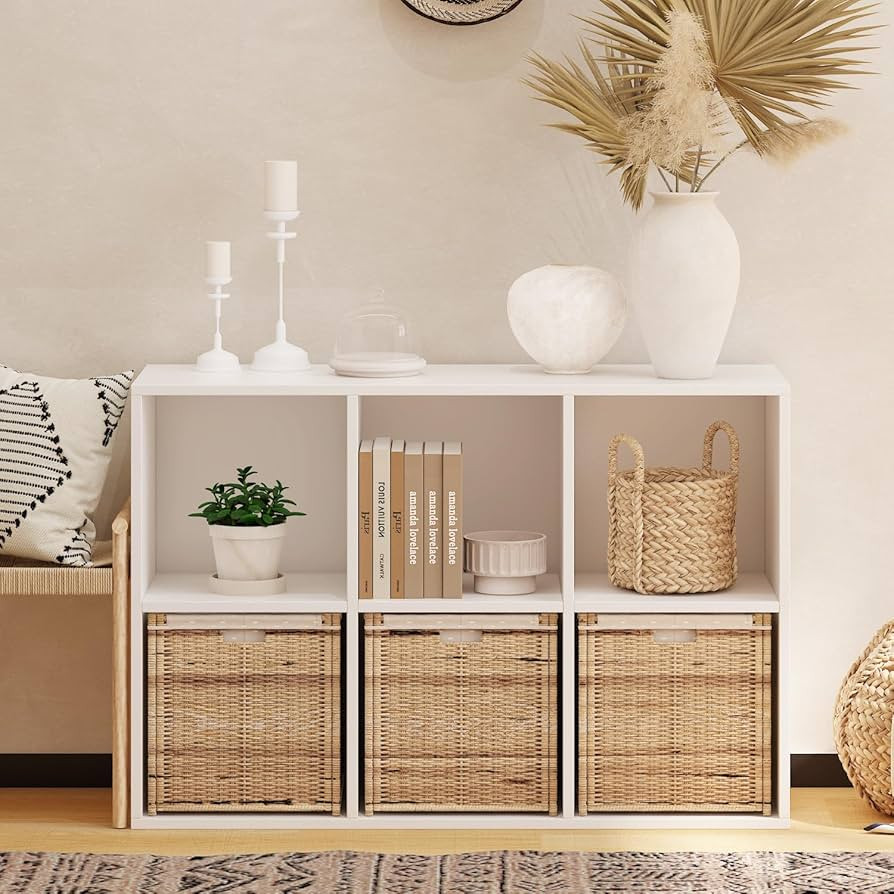 Wooden 6 Cube Storage Organizer with Closed Back Panel, White Cube Shelf Heavy Duty Cubby Storage... | Amazon (US)