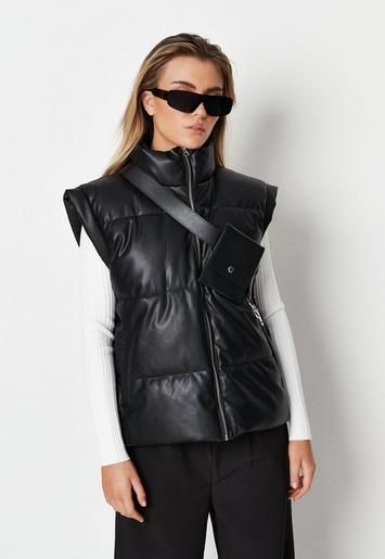Black Faux Leather Vest Coat | Missguided (US & CA)