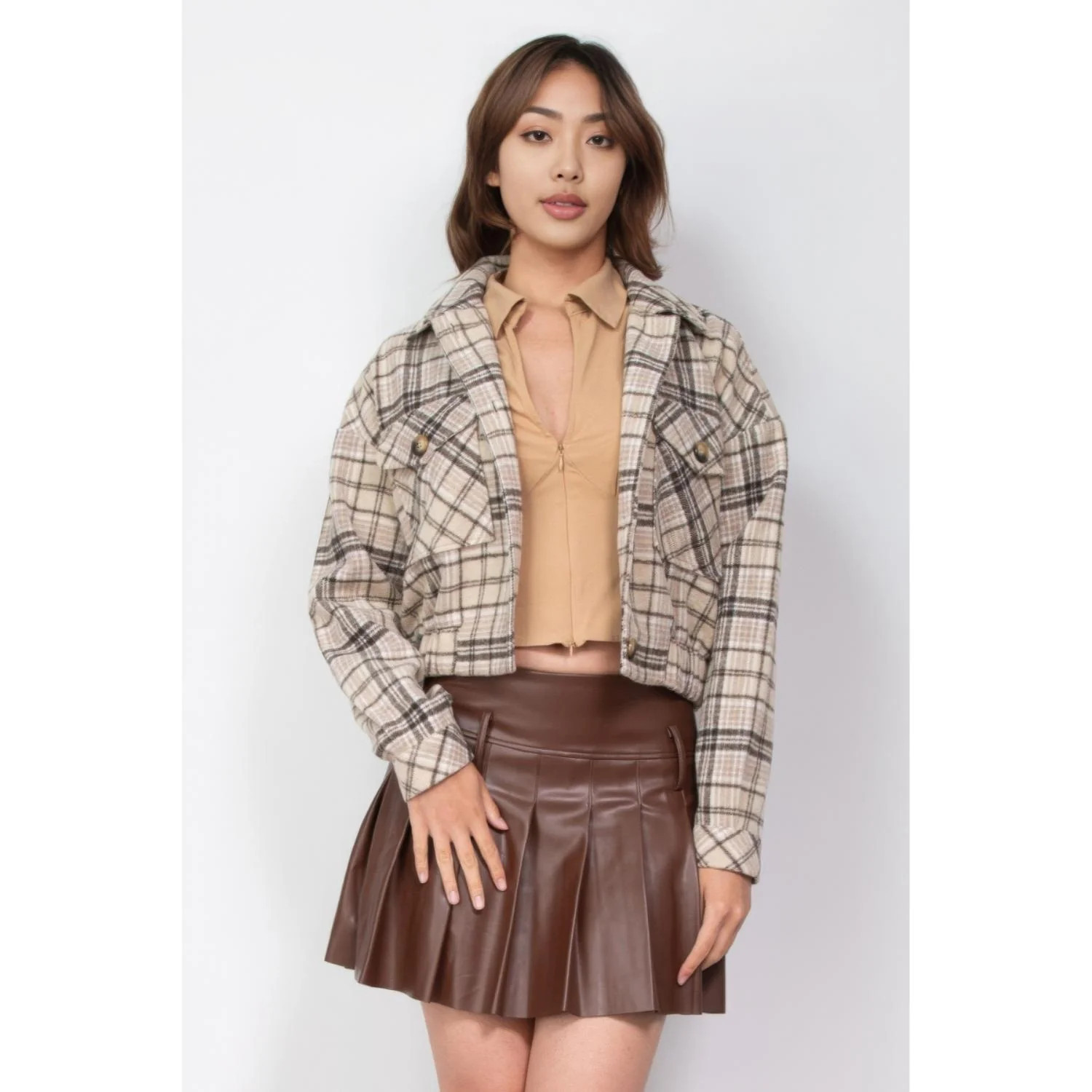 Plaid Button-down Crop Jacket | Shop Simon