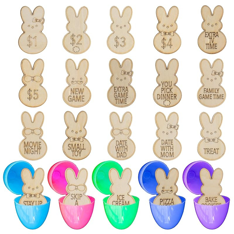 20 Pcs Wooden Easter Egg Fillers Tokens, Basket Stuffers For Toddler, Bunny Reward Tokens For Tod... | Amazon (US)