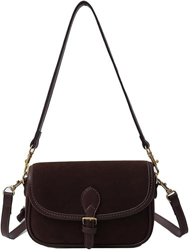 TYATVS Brown Suede Bag for Women Burgundy Suede Purse Fall Wine Purse Trendy Small Crossbody Bag Satchel Purse (Coffee) | Amazon (US)