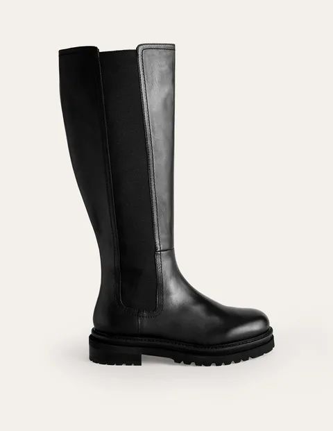 Knee-High Chelsea Boots - Black Leather | Boden (UK & IE)