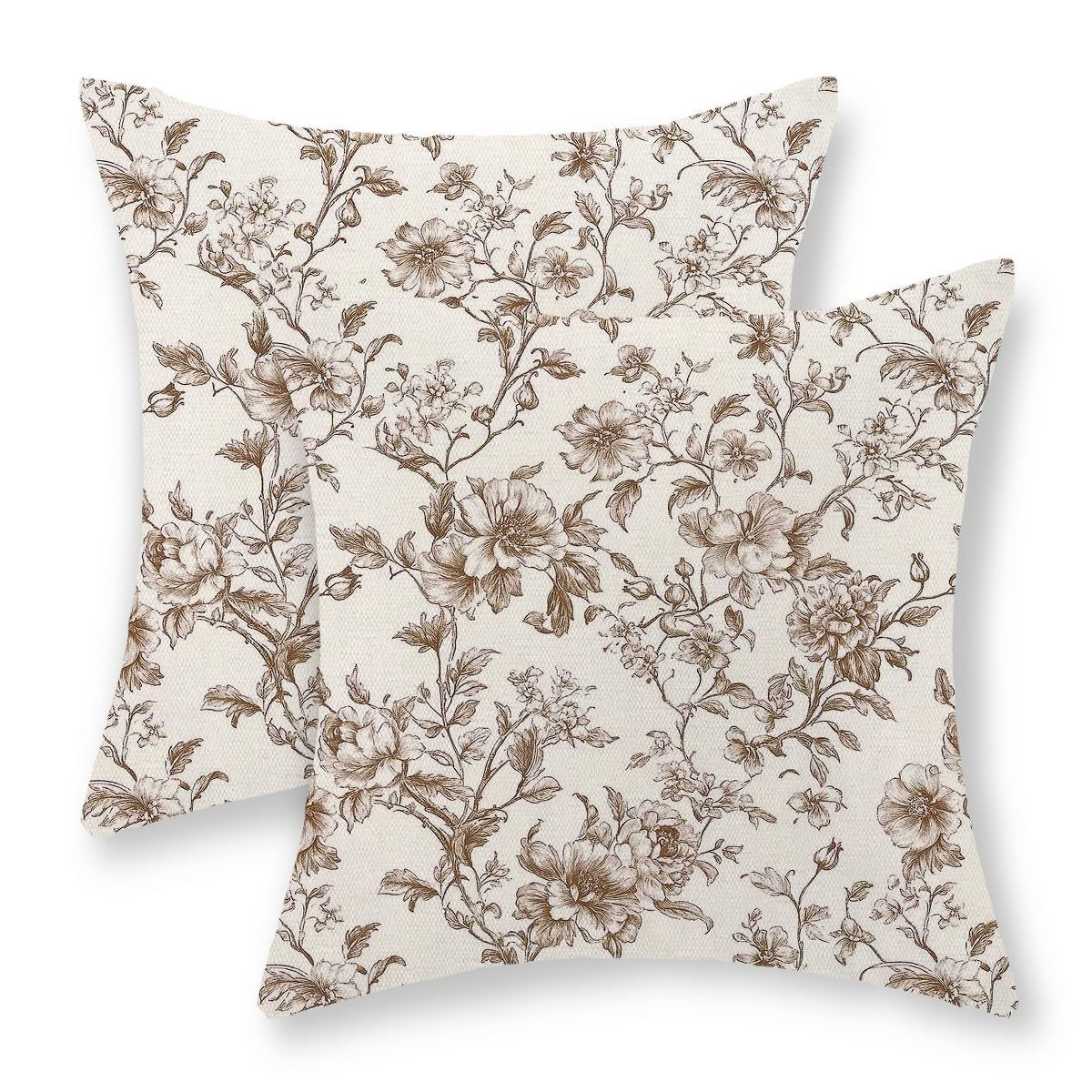 Brown Pillow Covers 18x18 Set of 2 Brown and Cream Floral Chinoiserie Throw Pillows Vintage | Target