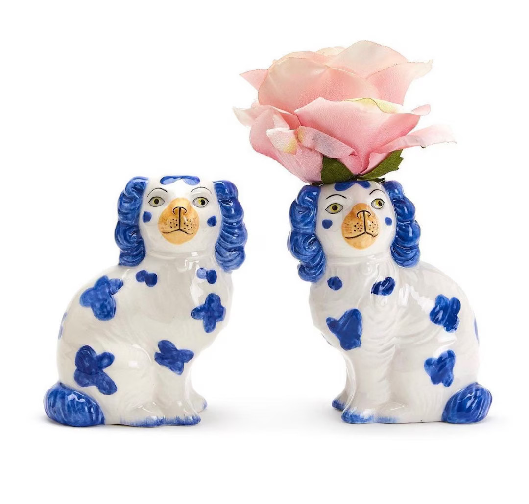 Blue and white Staffordshire dog bud vases, set of two | Etsy (US)