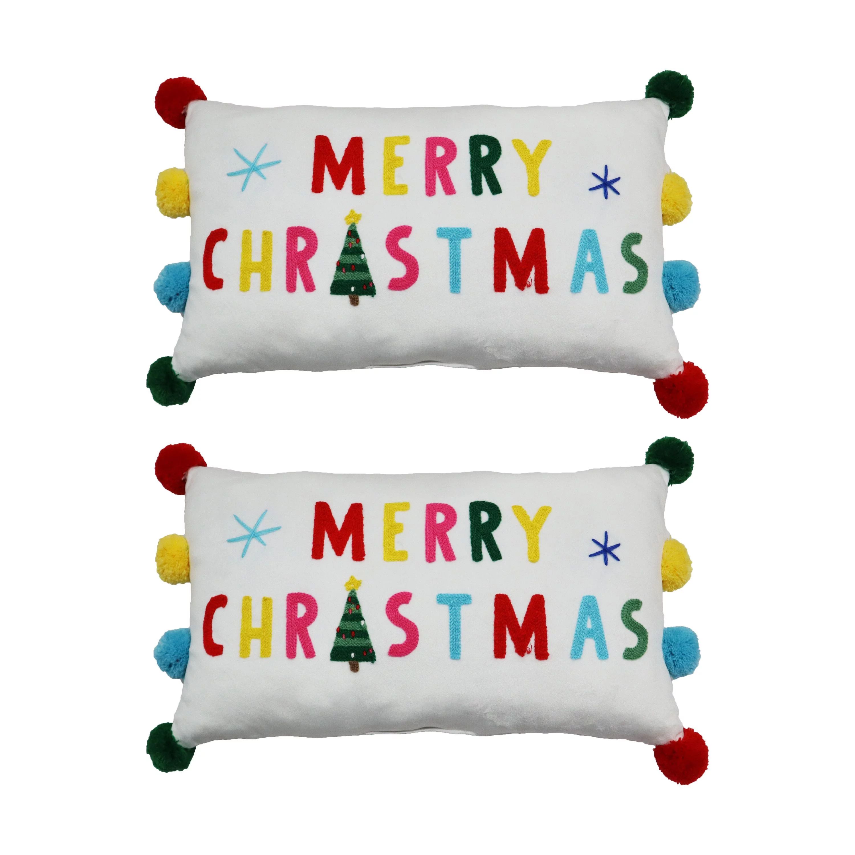 Holiday Time Merry Christmas Lumbar Decorative Pillows, 9x16inch, 2 Count Per Pack - Walmart.com | Walmart (US)