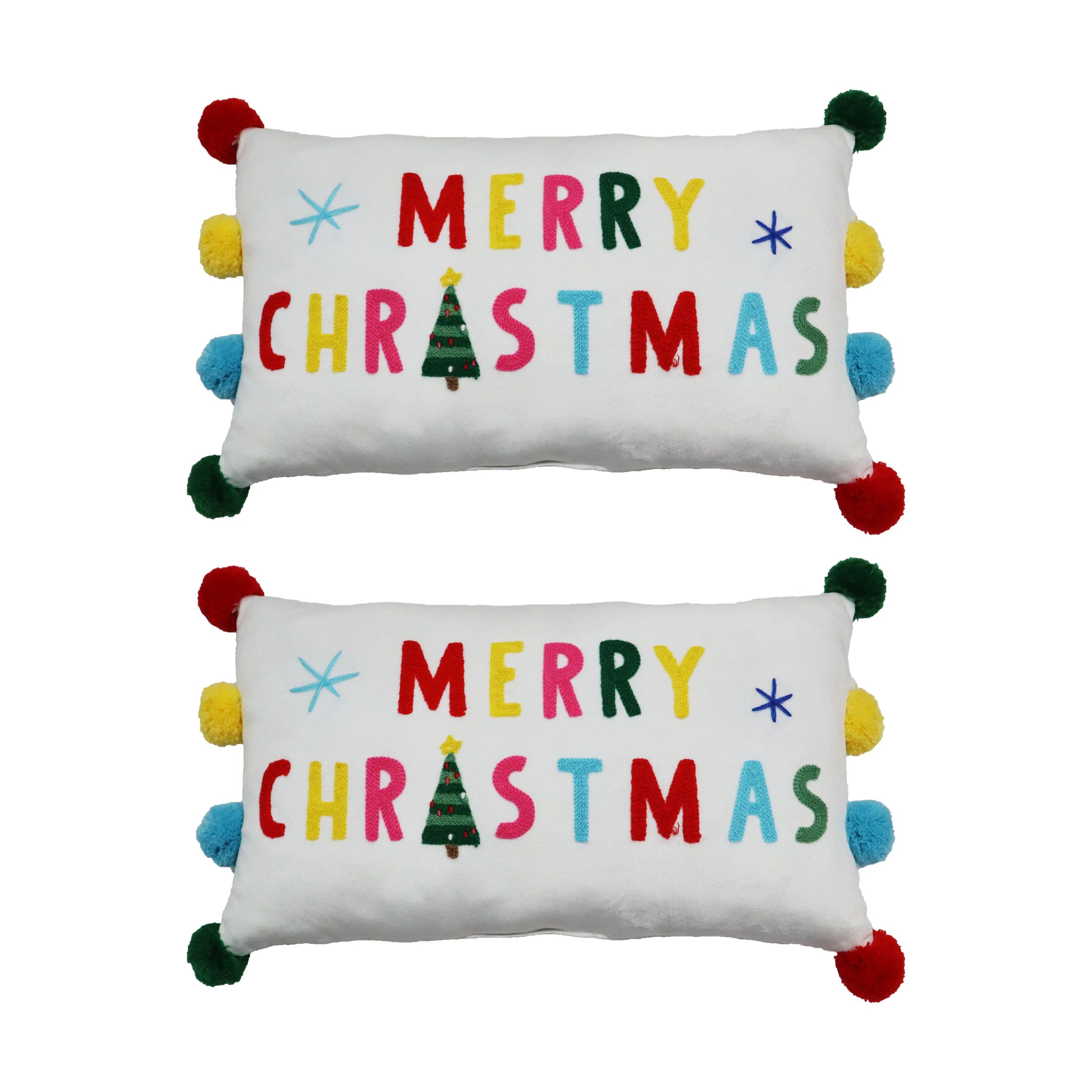 Holiday Time Merry Christmas Lumbar Decorative Pillows, 9x16inch, 2 Count Per Pack | Walmart (US)