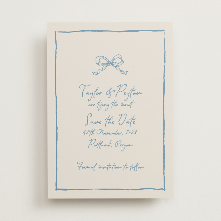 "ribbon bow drawing" - Customizable Save The Date Cards in Blue by Cass Loh. | Minted
