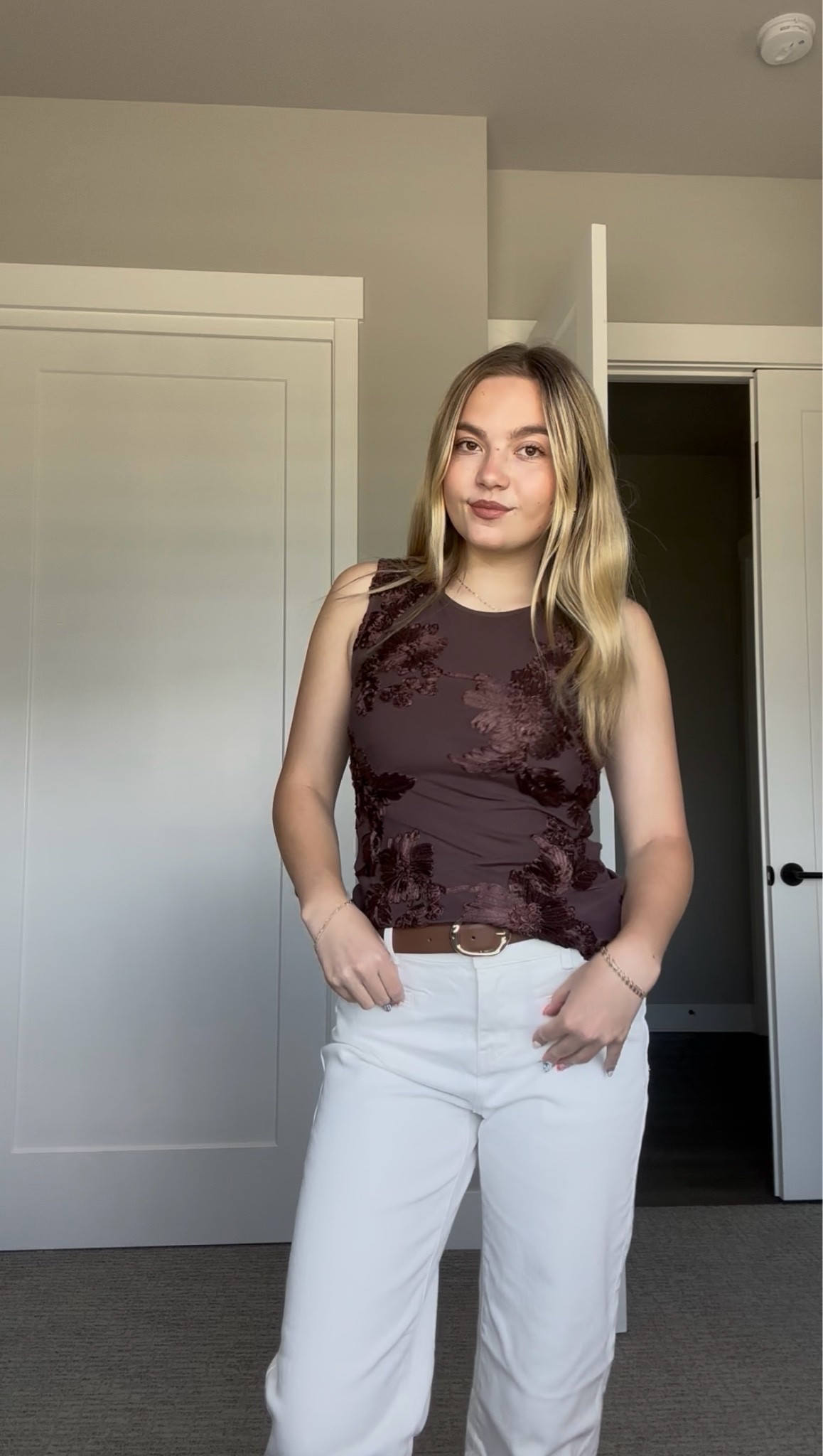 Chocolate brown tops and white trousers are the effortless neutral combo I’ll be wearing on repeat 🤎✨ This Amazon outfit is giving classy, elevated, and comfy all at once! From the textured floral sleeveless top to the high waisted white pants and brown belt details, this look is perfect for brunch, college outfits, casual date nights, summer to fall transition outfits, and everyday chic style. Comment “LINK” for direct outfit details 🤍

#AmazonFashion #AmazonFinds #AmazonStyle #NeutralOutfit #BrownAndWhiteOutfit #SummerToFallStyle #CollegeFashion #CasualChic #LTKStyle #EverydayOutfit #WideLegPants #FashionInspo #MinimalStyle #Ad #CommissionsEarned

I earn from qualifying purchases.

#LTKdayinmylife #LTKgrwm #LTKootd