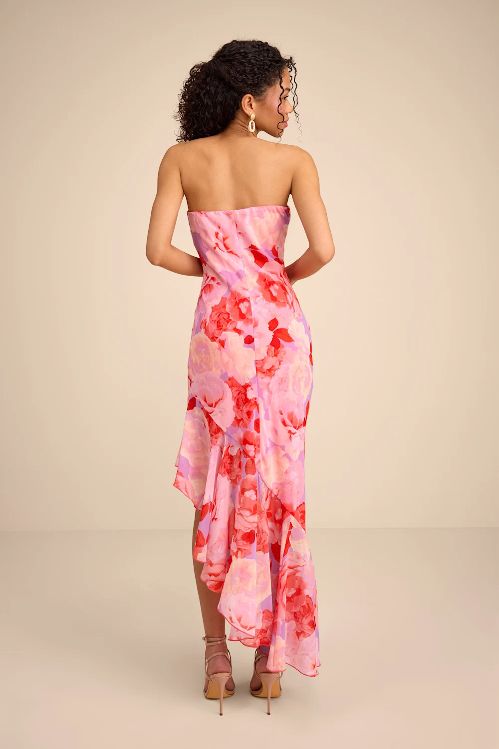 Simia Lavender Multi Floral Asymmetrical Midi Dress | Lulus