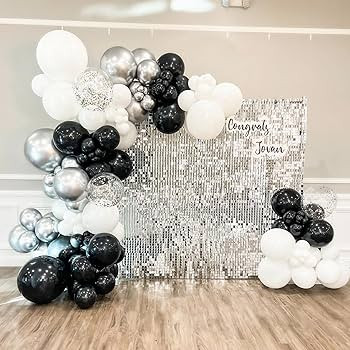 NISOCY Black and Silver Balloons Garland Kit, 120PCS Black Silver White Balloons Arch Kit with Si... | Amazon (US)