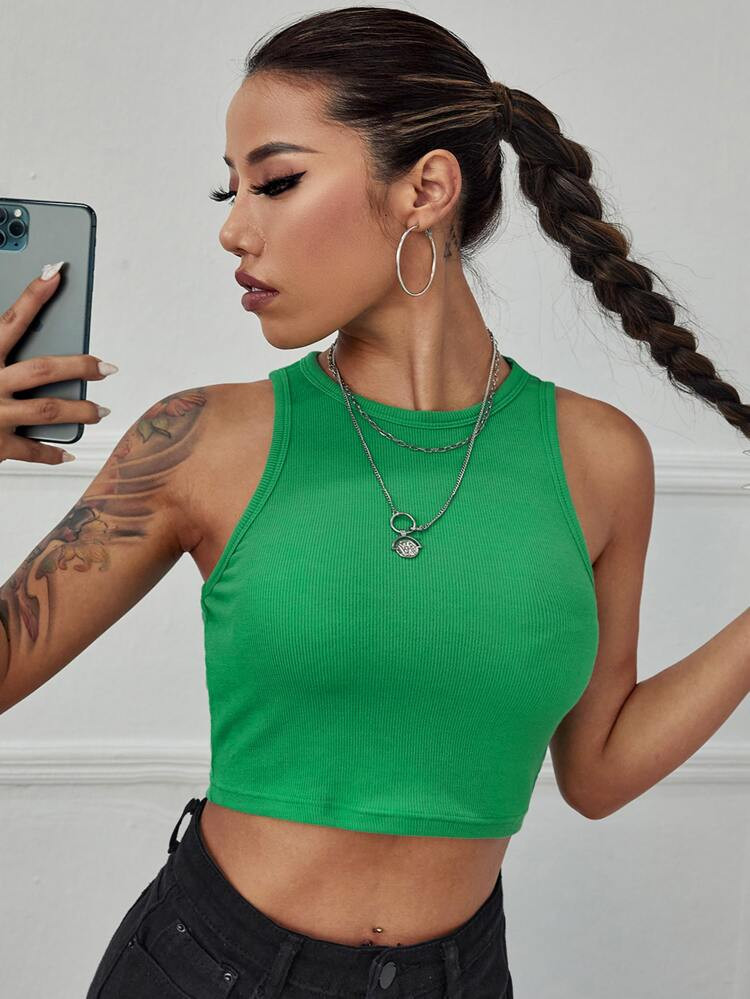 SHEIN Rib-knit Crop Tank Top | SHEIN