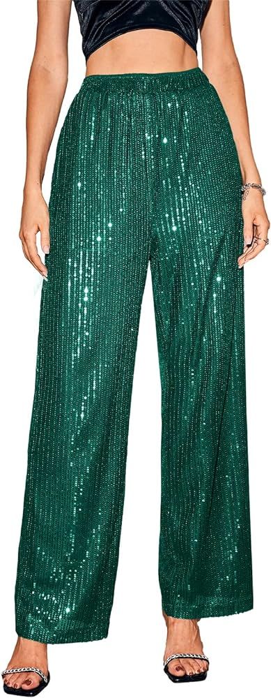 SySea Womens Wide Leg Sparkle Sequin Pants Loose High Waisted Bling Glitter Shiny Pants | Amazon (US)