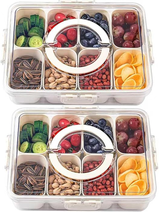2Pcs Divided Serving Tray with Lid and Handle, Portable Snackle Box Snack Containers for Charcute... | Amazon (US)