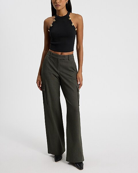 Ribbed Halter Novelty Button Tank | Express