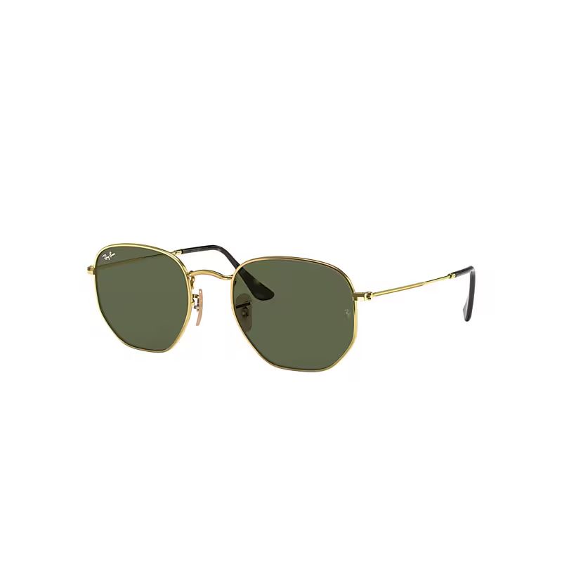 Ray-Ban Hexagonal Flat Lenses Sunglasses Gold Frame Green Lenses 51-21 | Ray-Ban (US)