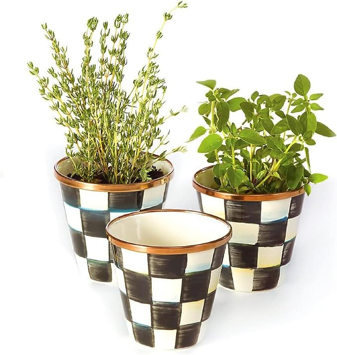 MACKENZIE-CHILDS Enamel Herb Pots, Small Plant Pots for Herbs or Flowers, Set of 3, Black-and-Whi... | Amazon (US)