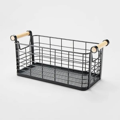 Rectangular Wire Natural Wood Handles Basket-Black | Target