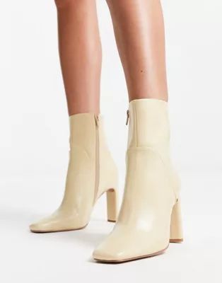 ASOS DESIGN Embassy high-heeled ankle boots in off white | ASOS (Global)