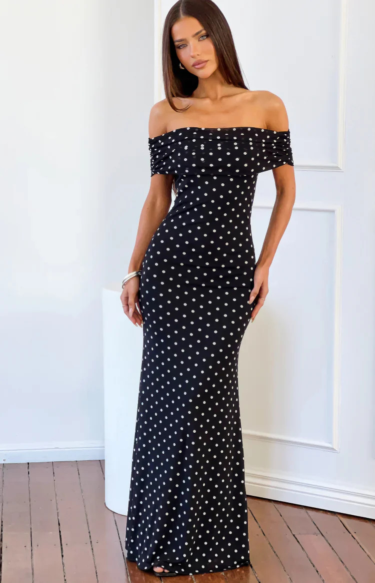 Cole Black Polka Mesh Maxi Dress | Beginning Boutique | Beginning Boutique (US)