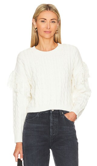Fringe Sleeve Cable Sweater in Antique White | Revolve Clothing (Global)