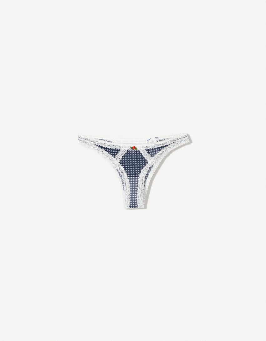 Gingham briefs with blonde lace - Women | Bershka GB