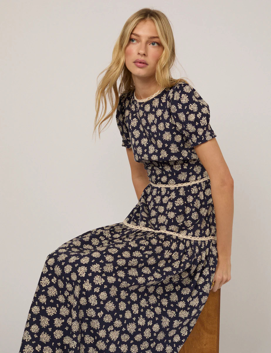 Navy Floral Dara Midi Dress | Nobody's Child