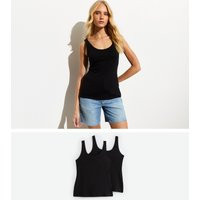 Women's 2 Pack Black Cotton-Jersey Vest Tops New Look | New Look (UK)