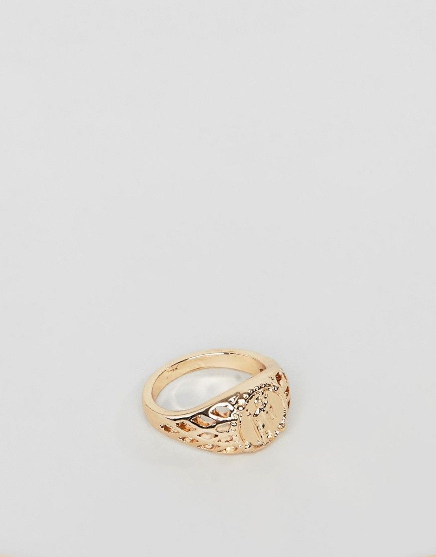 ASOS DESIGN pinky ring with st christopher in gold tone - Gold | ASOS US