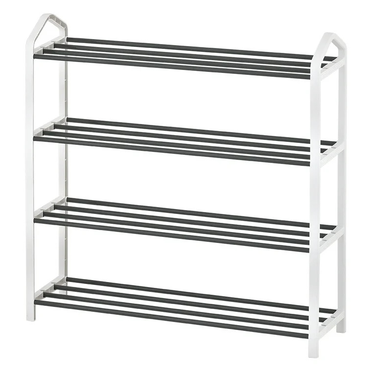 Mainstays 4-Tier Shoe Rack White Plastic Frame, Gray Coating, up to 12 Pairs | Walmart (US)