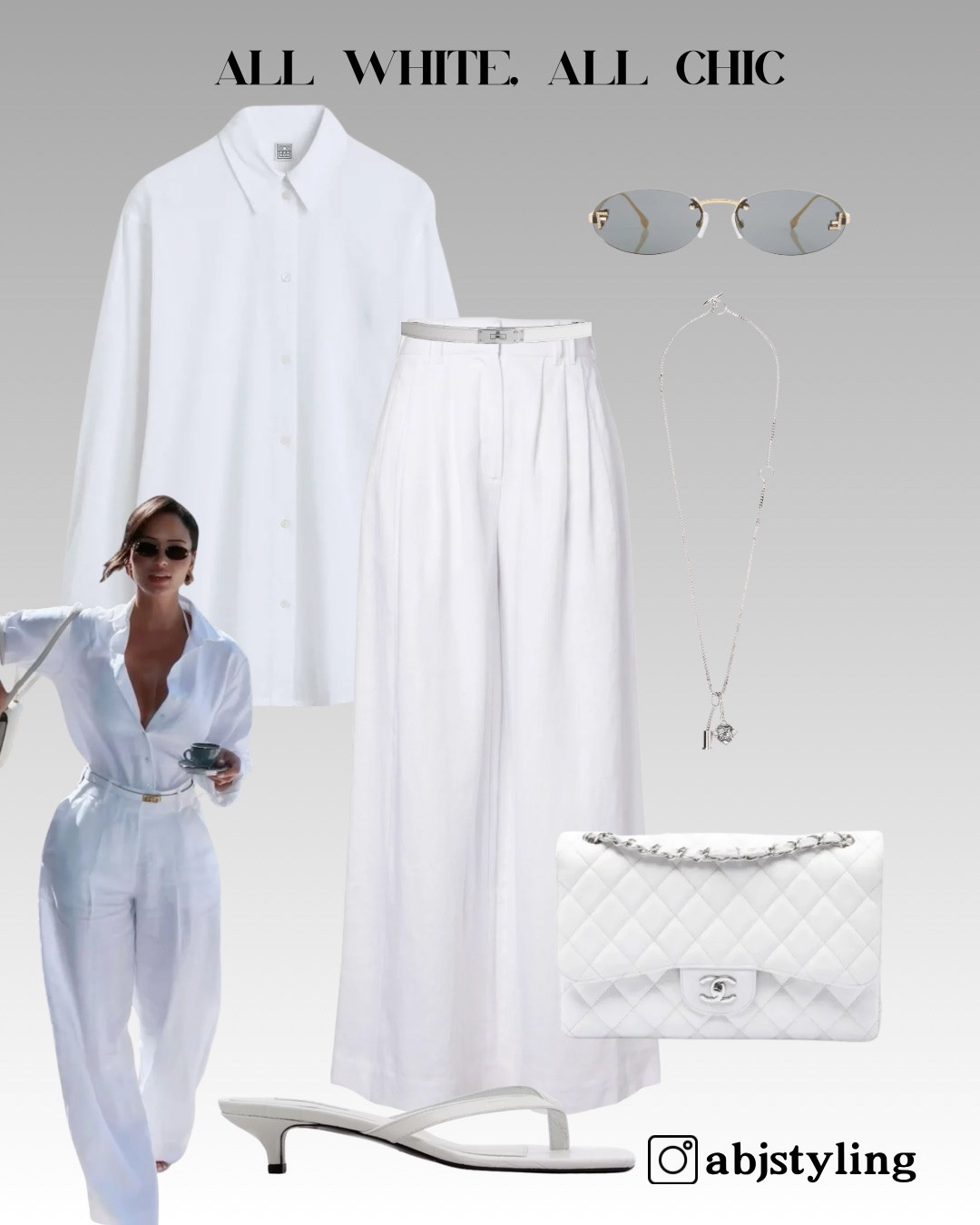 Minimal pieces styled to feel expensive-looking:
• oversized white linen shirt
• pleated wide-leg trousers
• quilted white bag
• sleek sunglasses
• delicate jewellery

Styling tip: keep your base one tone and mix textures—linen + structured accessories instantly makes the outfit feel more elevated.

#LTKuk #LTKsummer #LTKstyletip