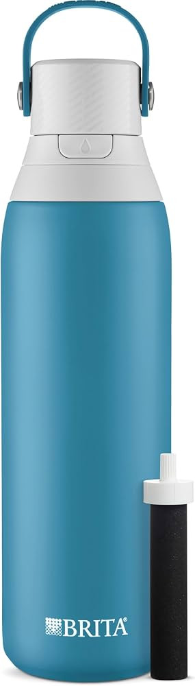 Brita Insulated Filtered Water Bottle with Straw, Reusable, Stainless Steel Metal, Blue Jay, 20 O... | Amazon (US)