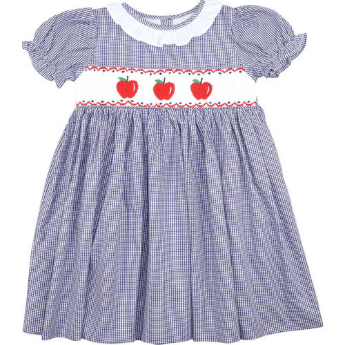 Navy Gingham Smocked Apple Ruffle Dress | Cecil and Lou
