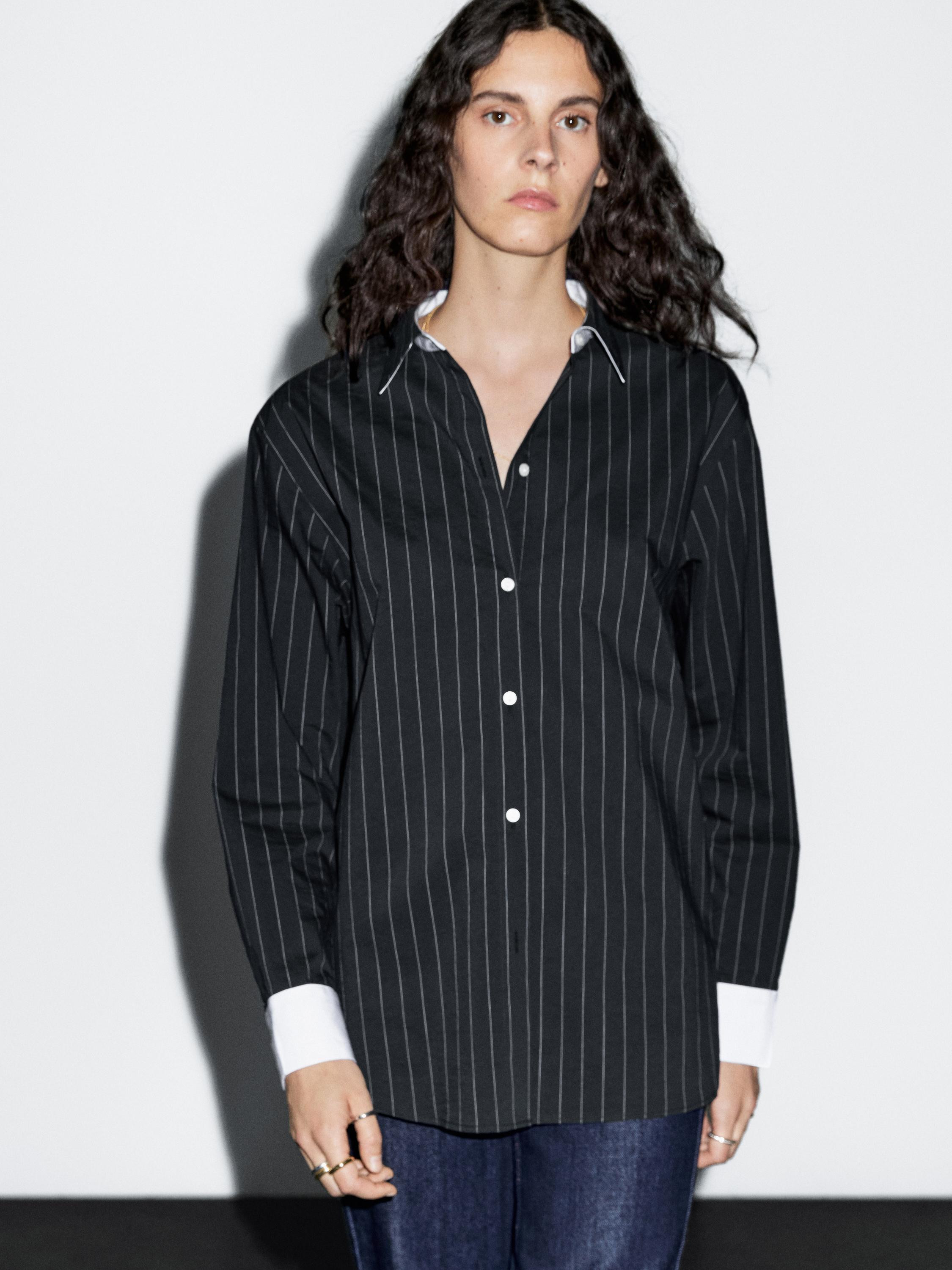 Striped shirt with contrast detail | Massimo Dutti UK