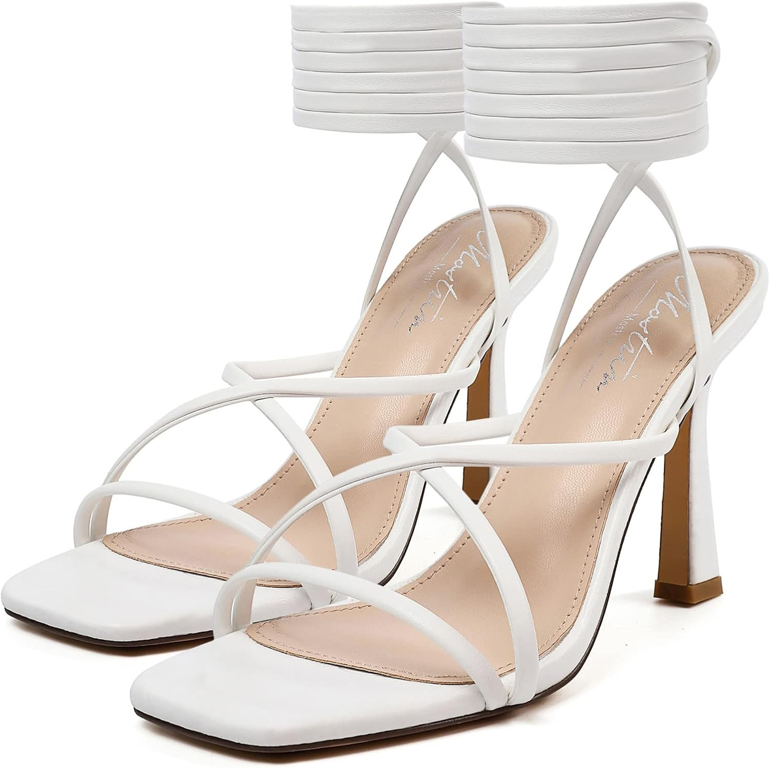 Mostrin Womens Sandals Strappy Heels for Women Lace Up Square Open Toe Heels Tie Up High Heeled Sandals for Prom, Party, Daily Wear | Amazon (US)