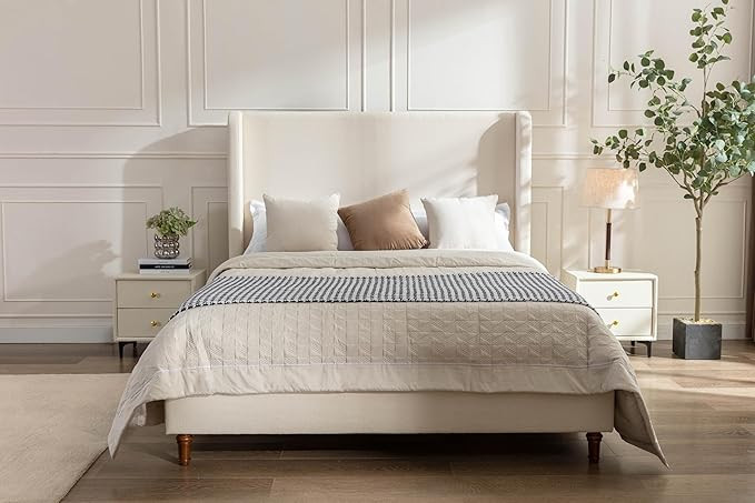 GDFStudio Tall Headboard Upholstered Bed,Queen Size Platform Bed Frame with Headboard Wingback,54... | Amazon (US)