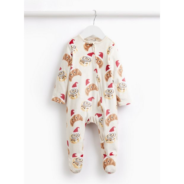 Matching Family Christmas Croissant Printed Slinky Fleece Sleepsuit  3-6 months | Tu Clothing