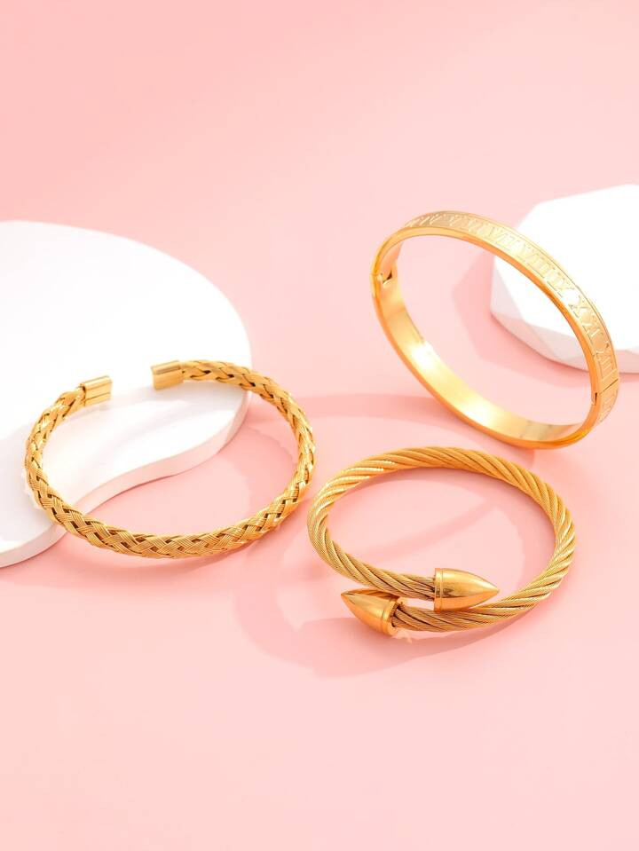 3pcs/set Trendy Unisex Roman Numeral Design Bangle Bracelets | SHEIN