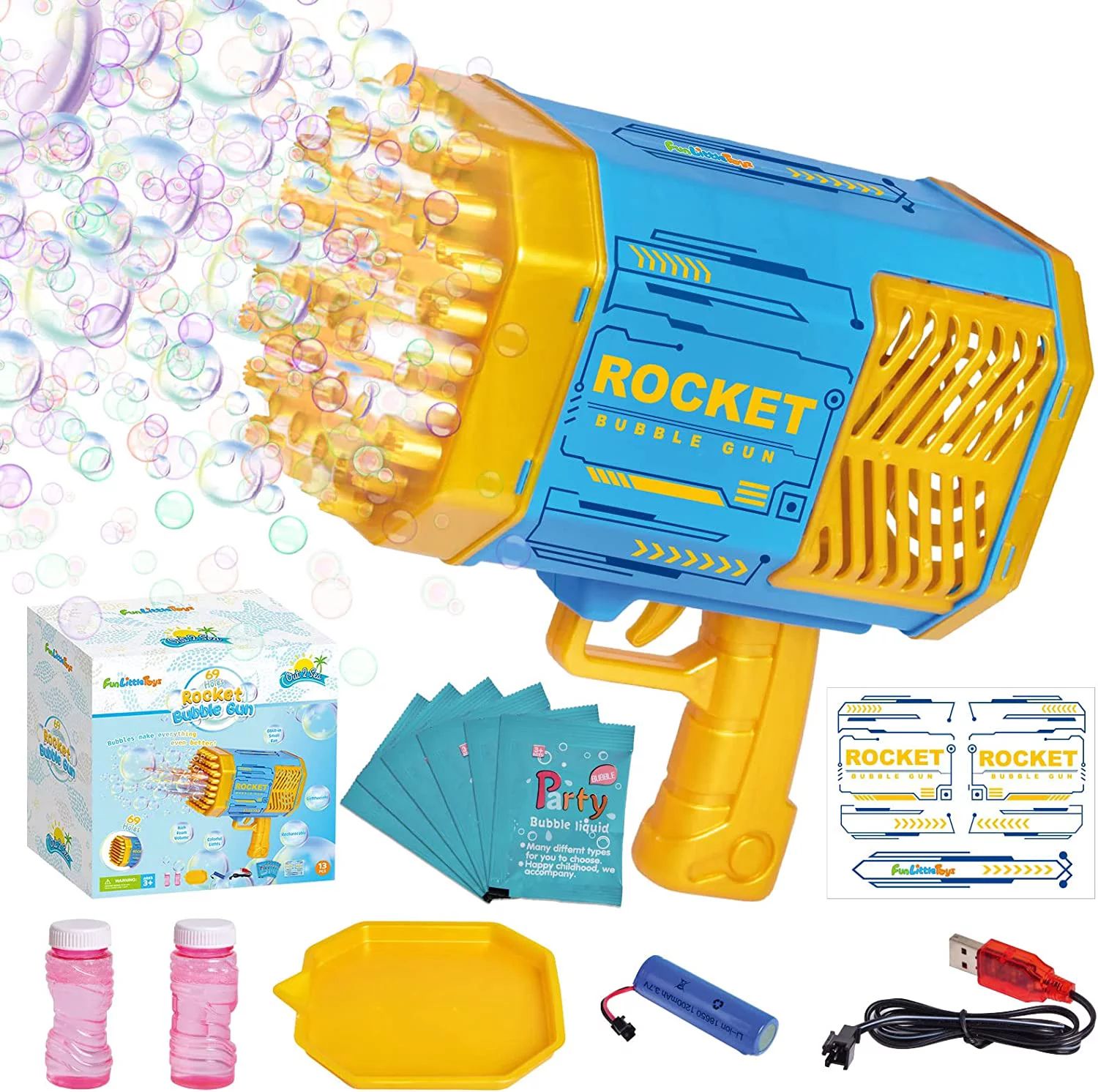 Fun Little toys Bubble Bazooka Gun Blaster, 69 Holes Bubble Machine for Kids Bubble Makers with L... | Walmart (US)
