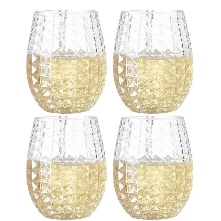 12oz Plastic Stemless Wine Glass, Wine Glasses Set of 4, Reusable Shatterproof Drink Glasses for ... | Walmart (US)